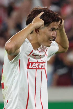 27.08.2026, xrekx, Fussball Conference League Quali, SC Freiburg - FC Motherwell v.l. Torjubel nach dem Tor zum celebrating the goal celebrate 4:1 durch Keisuke Goto (SC Freiburg) Freiburg