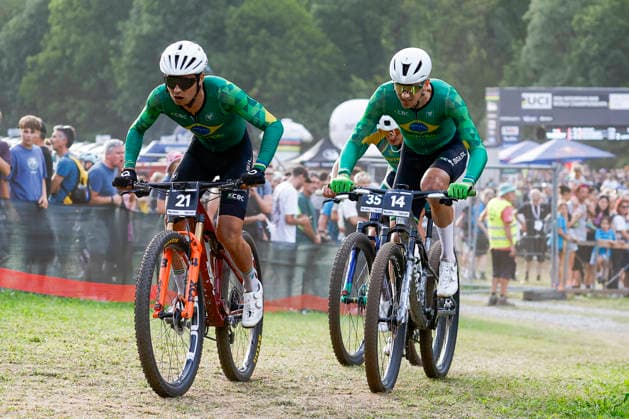 TRENTO, ITALY - AUGUST 27: Ulan Bastos Galinski from Brazil L) and Alex Junior Malacarne from Brazil R) in action during the Uci Mountainbike World Championship, WM, Weltmeisterschaft - Men Elite Cross-County Short Track World Championships at Val di Sole on August 27, 2026 in Trento, Italy. Copyright: xJustPictures.ch FrancescoxMinghettix jp-en-EuSpIm-JP6_FRM_UCIWC_MenShort_27_Aug_00009