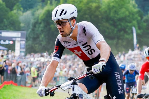 TRENTO, ITALY - AUGUST 27: Filippo Colombo from Switzerland in action during the Uci Mountainbike World Championship, WM, Weltmeisterschaft - Men Elite Cross-County Short Track World Championships at Val di Sole on August 27, 2026 in Trento, Italy. Copyright: xJustPictures.ch FrancescoxMinghettix jp-en-EuSpIm-JP6_FRM_UCIWC_MenShort_27_Aug_00008