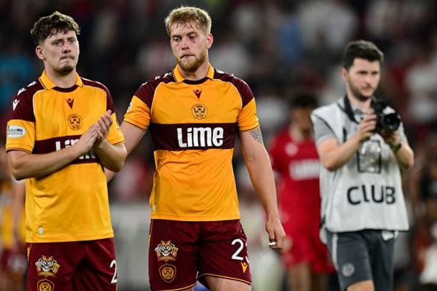 Dylan Williams of Motherwell and Ewan Wilson of Motherwell after the full time whistle Freiburg v Motherwell, UEFA Conference League, Play-Off Round, Second Leg, Football, Europa-Park-Stadion, Freiburg, Germany - 27 Aug 2026Freiburg Europa-Park-Stadion Germany  Copyright: xMaxxKrause Shutterstockx 17118930dm