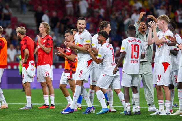 SOCCER - UEFA EL, RBS vs Mjaellby SALZBURG,AUSTRIA,27.AUG.26 - SOCCER - UEFA Europa League, play-off, Red Bull Salzburg vs Mjaellby AIF. Image shows the celebration of Haris Tabakovic (RBS).  GEPAxpictures xDavidxGeieregger