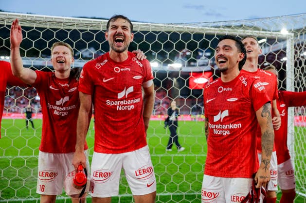 UEFA Conference League Qualification 2026: Brann vs. PAOK, Bergen, August 27, 2026. The Brann players celebrate their victory in the Conference League playoff match between SK Brann and PAOK at Brann Stadium. Photo by Paul S. Amundsen, NTB, Bergen, Norway. EDITORIAL USE ONLY. RESTRICTED USE BY BETTING COMPANIES  Copyright: xPaulxS.xAmundsenx xNTBx