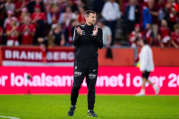 260827 Head coach Eirik Horneland of Brann celebrates after the UEFA Conference League play-off match between Brann and PAOK on August 27, 2026 in Bergen. Photo: Marius Simensen BILDBYRAN COP 238 bbeng brann football fotball fotboll paok play-off skb soccer uecl uefa conference league Copyright: MARIUSxSIMENSEN BB260827BB965