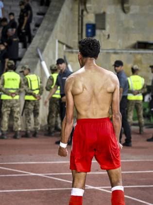 BAKU - Younes Taha of FC Twente celebrates scoring the 1-4 during the UEFA Conference League play-off match between Qarabag FK and FC Twente at the Tofiq Bahramov Republican Stadium on August 27, 2026, in Baku, Azerbaijan. ROMAN ISMAILOV ANP xVIxANPxSportx xxANPxIVx 566388766 originalFilename: 566388766.jpg