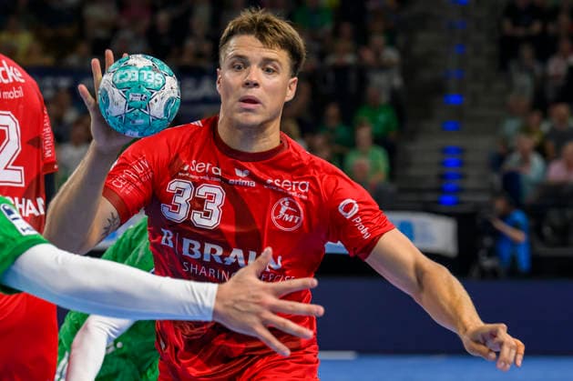 im Bild v.l.: Aaron Mensing (MT Melsungen, 33), GER, Berlin, Handball, Fuechse Berlin vs MT Melsungen, in der Max-Schmeling-Halle, 27.08.2026, Copyright: HMBxMedia UwexKoch