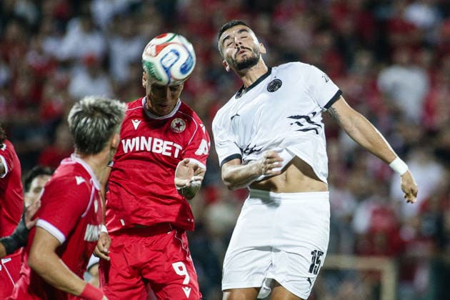 IPA87842528 - CSKA s Leandro Godoy in action against OFI s Achilleas Poungouras during the Europa League playoff match between PFC CSKA and OFI Crete FC at Vasil Levski National Stadium in Sofia, Bulgaria, on August 27, 2026  Copyright: xIvanxSxIvanov IPAxSportx xx 87842528