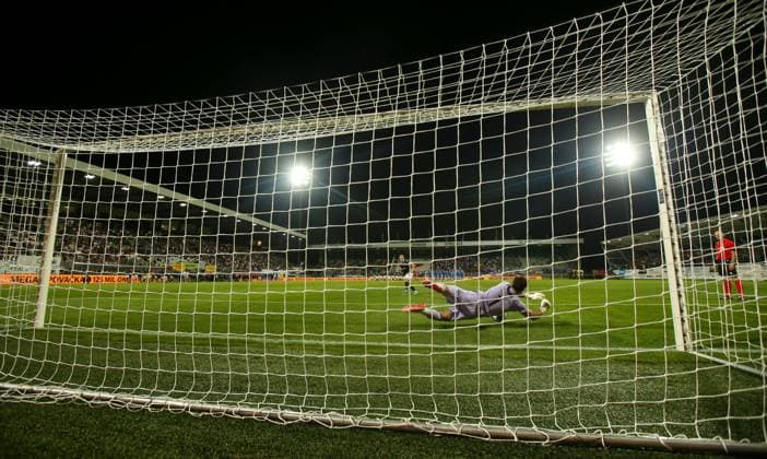 Ivor Pandur of Rangers during the penalty shootout during UEFA Conference League playoff round second leg match at Chance Arena, Jablonec. FK Jablonec v Rangers - UEFA Conference League - Chance Arena, Czech - 27 Aug 2026Jablonec Chance Arena Czech Republic EDITORIAL USE ONLY  Copyright: xRangersxFC Shutterstockx 17121543cd
