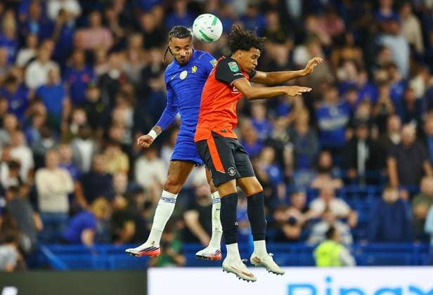 Emilio Lawrence of Luton Town and Malo Gusto of Chelsea Chelsea v Luton Town, EFL Carabao Cup, Second Round, Football, Stamford Bridge, London, UK - 27 Aug 2026London Stamford Bridge United Kingdom EDITORIAL USE ONLY No use with unauthorised audio, video, data, fixture lists, club league logos or live services. Online in-match use limited to 120 images, no video emulation. No use in betting, games or single club league player publications.  Copyright: xMichaelxZemanek Shutterstockx 17118945aj
