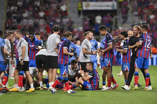 Football Europa League second leg of the fourth qualifying round match. Viktoria Plzen vs Crvena Zvezda Belgrade in Pilsen, Czech Republic, August 27, 2026. Football players of Viktora Plzen. (CTKxPhoto MiroslavxChaloupka) CTKPhotoP2026082708314  CTKPhotoP2026082708314