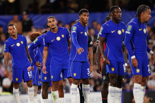 Carabao Cup round 2 Chelsea v Luton Town Chelsea players prepare to defend free kick during the Carabao Cup round 2 match Chelsea vs Luton Town at Stamford Bridge, London, United Kingdom on 27 August 2026 (Photo by Harvey Murphy News Images) Copyright: xHarveyxMurphy NewsxImagesx