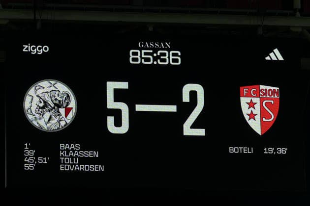 AMSTERDAM Scoreboard showing 5 2 during the UEFA Conference League at the Johan Cruijff ArenA on 27 August 2026 in Amsterdam, the Netherlands. (Photo by DeFodi Images) -