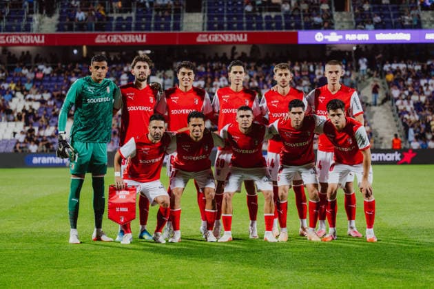 SOCCER - UEFA ECL, A.Wien vs Braga VIENNA,AUSTRIA,27.AUG.26 - SOCCER - UEFA Conference League, play-off, FK Austria Wien vs Sporting Braga. Image shows the team of Braga.  GEPAxpictures xAlexanderxSolc