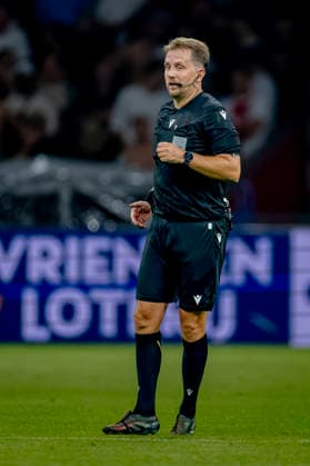 AMSTERDAM referee Julian Weinberger during the UEFA Conference League at the Johan Cruijff ArenA on 27 August 2026 in Amsterdam, the Netherlands. (Photo by DeFodi Images) -