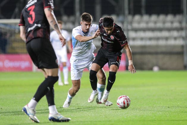 HNK Rijeka v Midtjylland - UEFA Conference League 2026 27 Play Off Round Second Leg RIJEKA, CROATIA - AUGUST 27: Branko Pavic of HNK Rijeka and Dario Osorio of FC Midtjylland compete for a ball during the UEFA Conference League 2026 27 Play Off Round Second Leg match between HNK Rijeka and FC Midtjylland at Stadion HNK Rijeka on August 27, 2026 in Rijeka, Croatia.  GoranxKovacic PIXSELL