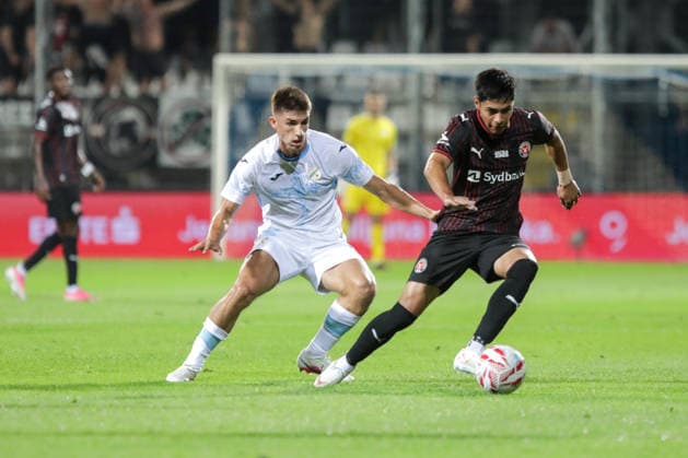 HNK Rijeka v Midtjylland - UEFA Conference League 2026 27 Play Off Round Second Leg RIJEKA, CROATIA - AUGUST 27: Branko Pavic of HNK Rijeka and Dario Osorio of FC Midtjylland compete for a ball during the UEFA Conference League 2026 27 Play Off Round Second Leg match between HNK Rijeka and FC Midtjylland at Stadion HNK Rijeka on August 27, 2026 in Rijeka, Croatia.  GoranxKovacic PIXSELL
