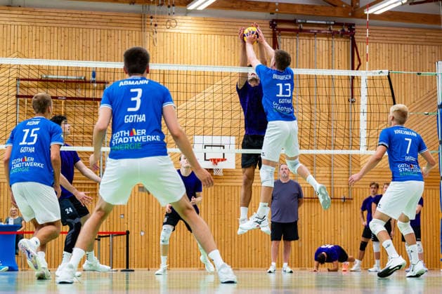 27.08.2026, GER, Volleyball, Maenner, Saison 26 27, 2.Bl Sued 1.Bl, Testspiel, Blue Volleys Gotha - Cerebricks Volley Goats Mitteldeutschland Ben Bierwisch (Blue Volleys Gotha,13) 99867 Gotha Sporthalle Sportanlage Ernesti Thüringen Deutschland