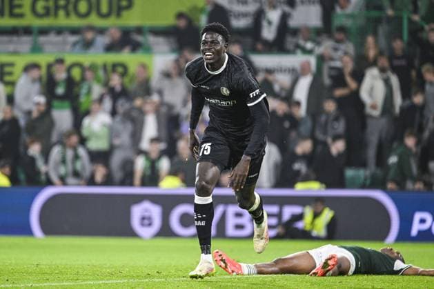 Gent s Ibrahima Cisse reacts after a goal during a soccer game between Scottish team Hibernian FC and Belgian soccer team KAA Gent, Thursday 27 August 2026 in Edinburgh, on the return leg of the play-off round for the UEFA Conference League league phase. TOMxGOYVAERT  x184519321x