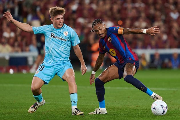 ESP: LaLiga EA Sports FC Barcelona, Barca v Athletic Bilbao Mikel Jauregizar of Athletic and Raphinha of FC Barcelona during LaLiga EA Sports between FC Barcelona v Athletic Bilbao played at Spotify Camp Nou Stadium in Barcelona on August 27, 2026 in Spain Spain Futbol Copyright: xAgenciaxLOFx