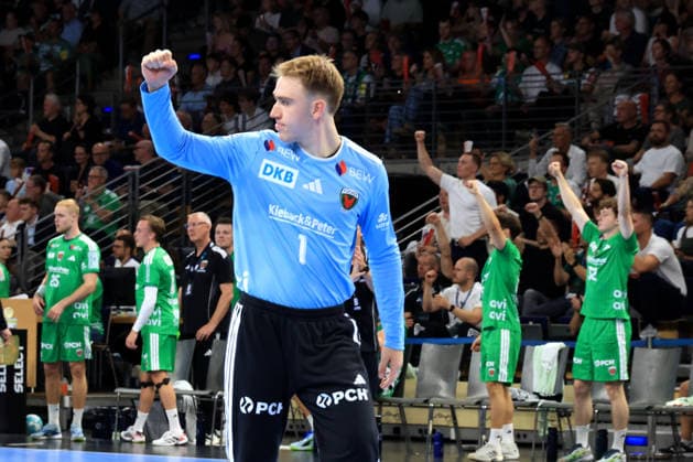 27.08.2026, GER Deutschland, Handball, 1.Bundesliga, 27.08.2026, Saison 2026 2027, Berlin, Fuechse Berlin vs Melsungen Lasse Ludwig ( Fuechse Berlin 1 ) Berlin Max-Schmeling-Halle Berlin Deutschland Copyright: xNordphotox xEnglerx