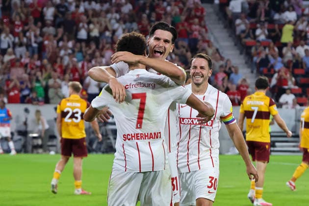 Torjubel SC Freiburg beim 3:1 durch Igor Matanovic (SC Freiburg, 31) , Deutschland, Fussball, UEFA Conference League, Play-offs, 2026 2027, SC Freiburg vs. Motherwell FC, 27.08.2026, Freiburg im Breisgau Europa-Park Stadion Deutschland Copyright: xGrantxHubbsx