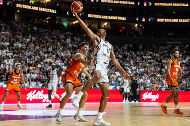27.08.2026, GER, FIBA ‹Basketball World Cup 2027, European Qualifiers Köln, Deutschland-Türkei Tristan Da Silva (Deutschland, 5) Einzelaktion Aktion Köln LANXESS arena Nordrhein-Westfalen Deutschland