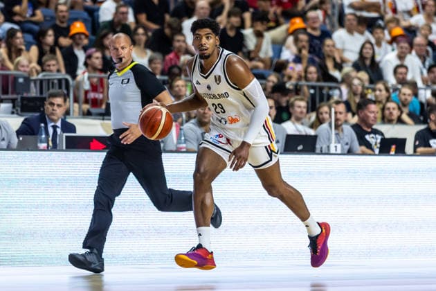 27.08.2026, GER, FIBA ‹Basketball World Cup 2027, European Qualifiers Köln, Deutschland-Türkei Kostja Mushidi (Deutschland, 29) Einzelaktion Aktion Köln LANXESS arena Nordrhein-Westfalen Deutschland