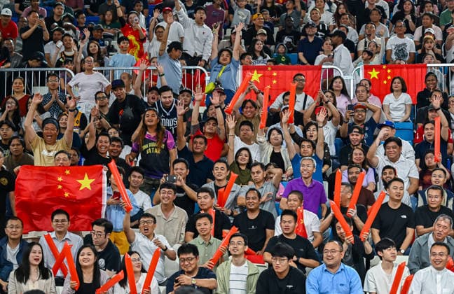 Qatar v China - FIBA Basketball World Cup 2027 Asian Qualifiers Fans of team China during the second-round match between China and Qatar in the FIBA Basketball World Cup Asian Qualifiers at Al Janoub Stadium in Al Wakrah, Qatar, August 27, 2026. DOHA Qatar Copyright: xNOUSHADx