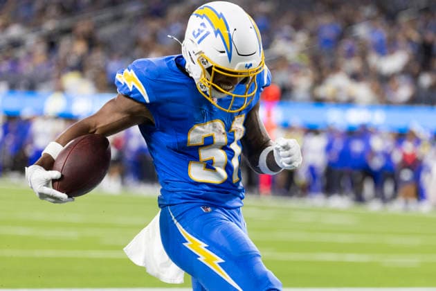 August 27, 2026, Inglewood, California, USA: Los Angeles Chargers Running Back Gregory Desrosiers (31) celebrates after scoring against Los Angeles Rams during an NFL, American Football Herren, USA football preseason game, in Inglewood, Calif. on Thursday August 27, 2026. NHL, Eishockey Herren, USA 2026: LA Rams 20:18 LA Chargers  - ZUMAc68_ 20260827_zaf_c68_017 Copyright: xRingoxChiux