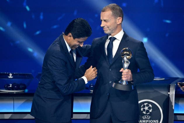 Nasser al-Khelaïfi, le président du PSG, et Aleksander Ceferin, le président de l’UEFA, lors du tirage au sort de la phase de ligue de l’édition 2026-2027 de la Ligue des champions au Grimaldi Forum de Monaco, le 27 août 2026. Bruno Bebert Bestimage The 2026 27 UEFA Champions League league phase draw at the Grimaldi Forum in Monaco on August 27, 2026. Monaco Monaco  Copyright: xBrunoxBebertx xBestimagexBrunoxBebertx xBestimagex