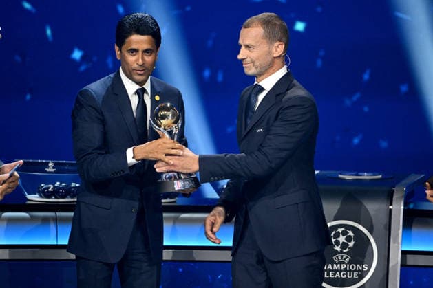 Nasser al-Khelaïfi, le président du PSG, et Aleksander Ceferin, le président de l’UEFA, lors du tirage au sort de la phase de ligue de l’édition 2026-2027 de la Ligue des champions au Grimaldi Forum de Monaco, le 27 août 2026. Bruno Bebert Bestimage The 2026 27 UEFA Champions League league phase draw at the Grimaldi Forum in Monaco on August 27, 2026. Monaco Monaco  Copyright: xBrunoxBebertx xBestimagexBrunoxBebertx xBestimagex