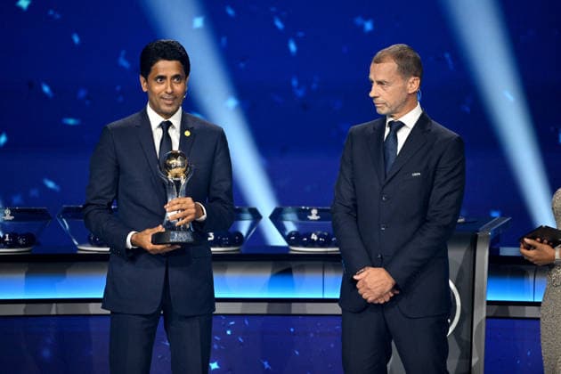 Nasser al-Khelaïfi, le président du PSG, et Aleksander Ceferin, le président de l’UEFA, lors du tirage au sort de la phase de ligue de l’édition 2026-2027 de la Ligue des champions au Grimaldi Forum de Monaco, le 27 août 2026. Bruno Bebert Bestimage The 2026 27 UEFA Champions League league phase draw at the Grimaldi Forum in Monaco on August 27, 2026. Monaco Monaco  Copyright: xBrunoxBebertx xBestimagexBrunoxBebertx xBestimagex