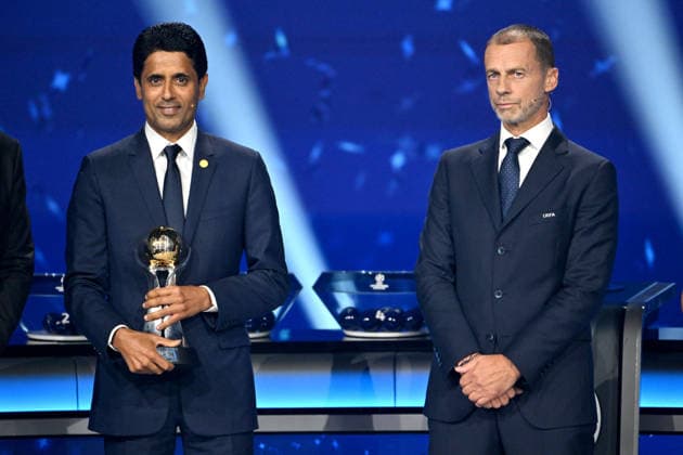 Nasser al-Khelaïfi, le président du PSG, et Aleksander Ceferin, le président de l’UEFA, lors du tirage au sort de la phase de ligue de l’édition 2026-2027 de la Ligue des champions au Grimaldi Forum de Monaco, le 27 août 2026. Bruno Bebert Bestimage The 2026 27 UEFA Champions League league phase draw at the Grimaldi Forum in Monaco on August 27, 2026. Monaco Monaco  Copyright: xBrunoxBebertx xBestimagexBrunoxBebertx xBestimagex