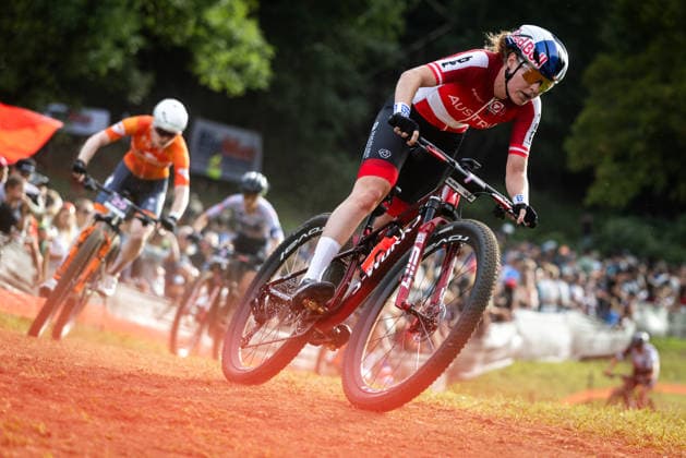 2026 UCI Mountain Bike World Championships Picture by Michal Cerveny SWpix.com - 27 08 2026 - Cycling - 2026 UCI Mountain Bike World Championships - Val di Sole, Trentino, Italy - XCC Short-Track - Women Elite - Laura Stigger (Austria) Val di Sole Val di Sole Italy Copyright: x xSWpix.comx(t axPhotographyxHubxLtd)xMichalxCerveny SWpix.comx SWP-3030-20517