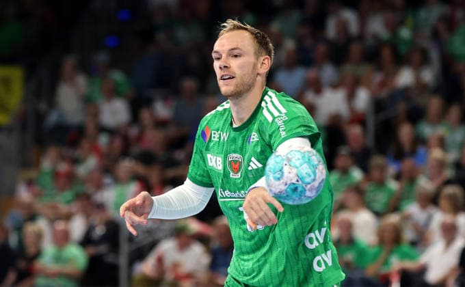 Mathias Gidsel am Ball Aktion Oberkörper Handball HBL Bundesliga Herren 1. Spieltag Saison 2026 2027 27.08.2026 Füchse Berlin vs MT Melsungen