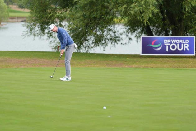 SUTTON COLDFIELD, ENGLAND - AUG 28: Tom McKibbin (NIR) putts on the eighth green during the completion of the delayed Round 1 at the 2026 Husqvarna British Masters at The Belfry, Sutton Coalfield on August 28, 2026 in Warwickshire, England The 2026 Husqvarna British Masters