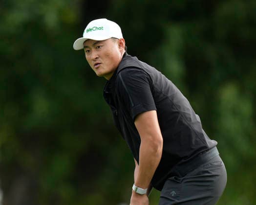 SUTTON COLDFIELD, ENGLAND - AUG 28: Hao-Tong Li (CHN) reacts after missing a putt on the eighth green during the completion of the delayed Round 1 at the 2026 Husqvarna British Masters at The Belfry, Sutton Coalfield on August 28, 2026 in Warwickshire, England The 2026 Husqvarna British Masters