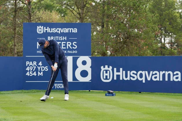 SUTTON COLDFIELD, ENGLAND - AUG 28: Nacho Elvira (ESP) plays from the eighteenth tee during the completion of the delayed Round 1 at the 2026 Husqvarna British Masters at The Belfry, Sutton Coalfield on August 28, 2026 in Warwickshire, England The 2026 Husqvarna British Masters