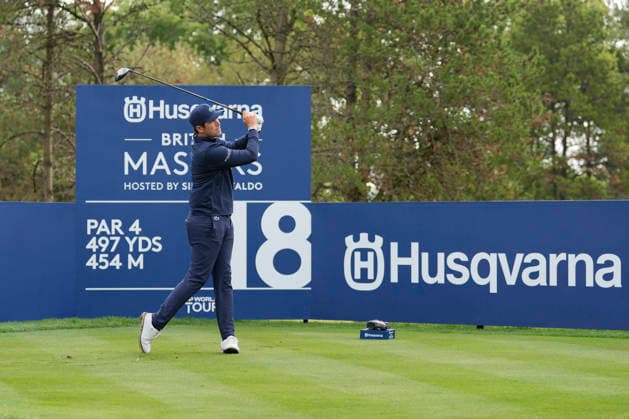 SUTTON COLDFIELD, ENGLAND - AUG 28: Nacho Elvira (ESP) plays from the eighteenth tee during the completion of the delayed Round 1 at the 2026 Husqvarna British Masters at The Belfry, Sutton Coalfield on August 28, 2026 in Warwickshire, England The 2026 Husqvarna British Masters