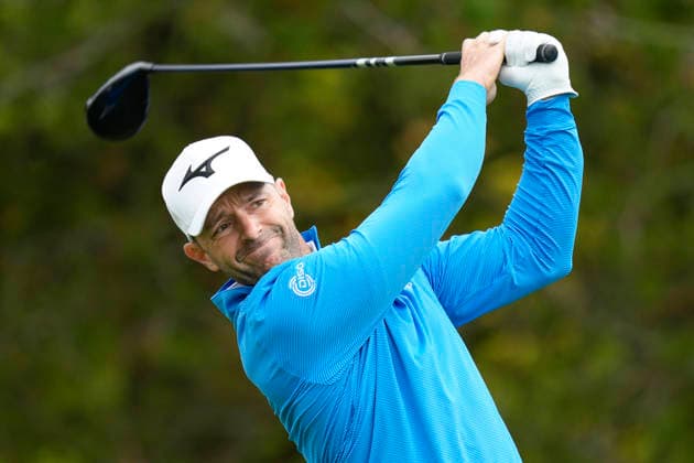 SUTTON COLDFIELD, ENGLAND - AUG 28: Marcel Schneider (GER) plays from the eighteenth tee during the completion of the delayed Round 1 at the 2026 Husqvarna British Masters at The Belfry, Sutton Coalfield on August 28, 2026 in Warwickshire, England The 2026 Husqvarna British Masters