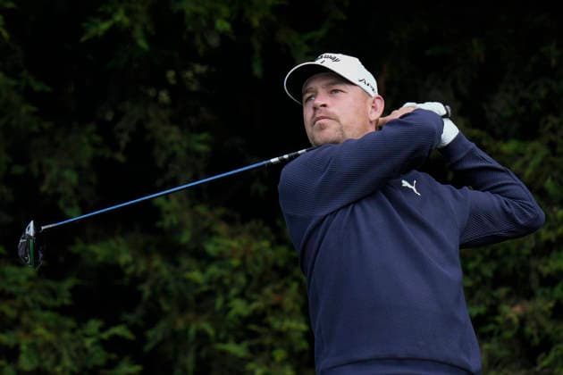 SUTTON COLDFIELD, ENGLAND - AUG 28: Jeff Winther (DEN) plays from the ninth tee during the completion of the delayed Round 1 at the 2026 Husqvarna British Masters at The Belfry, Sutton Coalfield on August 28, 2026 in Warwickshire, England The 2026 Husqvarna British Masters