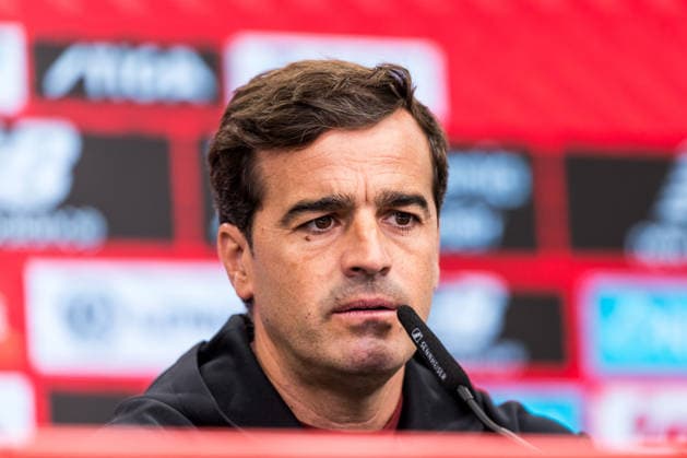 LEVERKUSEN, GERMANY - AUGUST 28: Carles Martinez (Head Coach Bayer 04 Leverkusen) during the pre game press conference, PK, Pressekonferenz before the Bundesliga match between Bayer 04 Leverkusen and SV Elversberg at BayArena on August 28, 2026 in Leverkusen, Germany. DFL REGULATIONS PROHIBIT ANY USE OF PHOTOGRAPHS AS IMAGE SEQUENCES AND OR QUASI-VIDEO. North Rhine Westphalia Germany Copyright: xSteffiexWunderlx