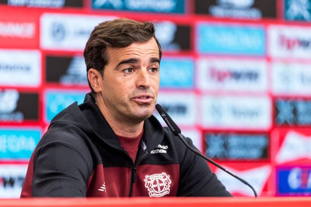 LEVERKUSEN, GERMANY - AUGUST 28: Carles Martinez (Head Coach Bayer 04 Leverkusen) during the pre game press conference, PK, Pressekonferenz before the Bundesliga match between Bayer 04 Leverkusen and SV Elversberg at BayArena on August 28, 2026 in Leverkusen, Germany. DFL REGULATIONS PROHIBIT ANY USE OF PHOTOGRAPHS AS IMAGE SEQUENCES AND OR QUASI-VIDEO. North Rhine Westphalia Germany Copyright: xSteffiexWunderlx