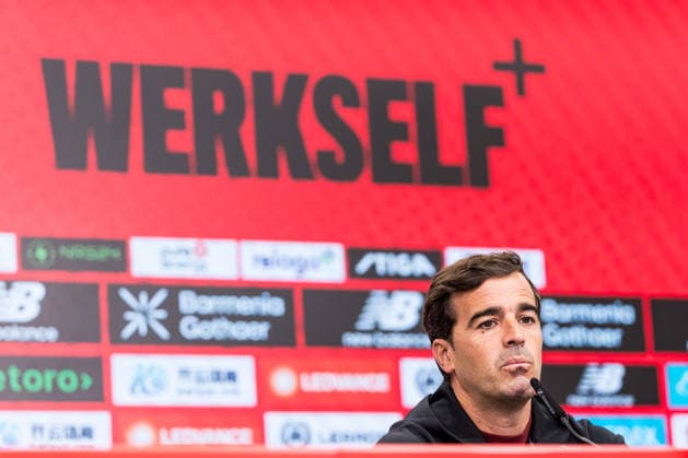 LEVERKUSEN, GERMANY - AUGUST 28: Carles Martinez (Head Coach Bayer 04 Leverkusen) during the pre game press conference, PK, Pressekonferenz before the Bundesliga match between Bayer 04 Leverkusen and SV Elversberg at BayArena on August 28, 2026 in Leverkusen, Germany. DFL REGULATIONS PROHIBIT ANY USE OF PHOTOGRAPHS AS IMAGE SEQUENCES AND OR QUASI-VIDEO. North Rhine Westphalia Germany Copyright: xSteffiexWunderlx