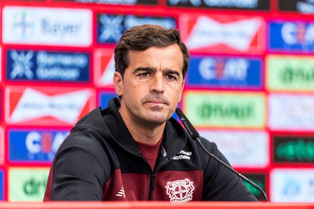 LEVERKUSEN, GERMANY - AUGUST 28: Carles Martinez (Head Coach Bayer 04 Leverkusen) during the pre game press conference, PK, Pressekonferenz before the Bundesliga match between Bayer 04 Leverkusen and SV Elversberg at BayArena on August 28, 2026 in Leverkusen, Germany. DFL REGULATIONS PROHIBIT ANY USE OF PHOTOGRAPHS AS IMAGE SEQUENCES AND OR QUASI-VIDEO. North Rhine Westphalia Germany Copyright: xSteffiexWunderlx