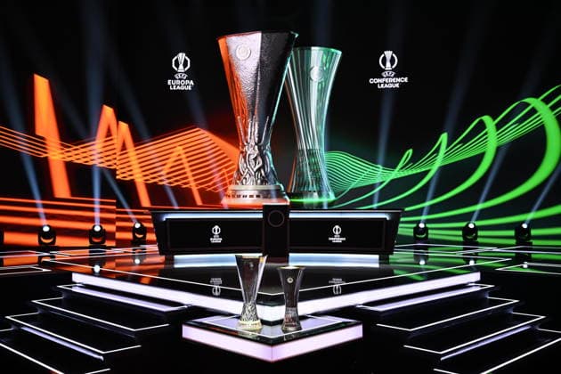 UEFA Europa League and Conference League 2026 27 League Phase Draws MONACO, MONACO - AUGUST 28: The UEFA Europa League (L) and UEFA Conference League (R) trophies are displayed ahead of the draws at the Grimaldi Forum in Monaco on August 28, 2026. Mustafa Yalcin Anadolu Monaco France. Editorial use only. Please get in touch for any other usage.  Copyright: x2026xAnadoluxMustafaxYalcinx