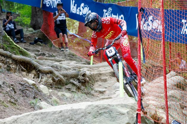 TRENTO, ITALY - AUGUST 28:Harriet Harnden from Great Britain testing the track one last time before the Uci Mountainbike World Championship, WM, Weltmeisterschaft - Women and Men Elite Downhill qualifications at Val di Sole on August 28, 2026 in Trento, Italy. Trento Val di Sole Trento Italy Copyright: xJustPictures.ch FrancescoxMinghettix jp-en-EuSpIm-JP6_FRM_UCIWC_WMNDH_28_Aug_000142