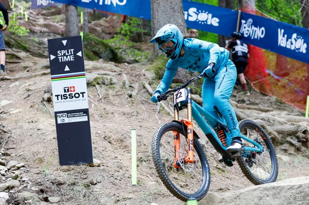TRENTO, ITALY - AUGUST 28: Matilda Melton from USA testing the track one last time before the Uci Mountainbike World Championship, WM, Weltmeisterschaft - Women and Men Elite Downhill qualifications at Val di Sole on August 28, 2026 in Trento, Italy. Trento Val di Sole Trento Italy Copyright: xJustPictures.ch FrancescoxMinghettix jp-en-EuSpIm-JP6_FRM_UCIWC_WMNDH_28_Aug_000141