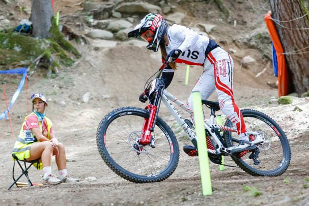 TRENTO, ITALY - AUGUST 28: Lisa Baumann from Switzerland testing the track one last time before the Uci Mountainbike World Championship, WM, Weltmeisterschaft - Women and Men Elite Downhill qualifications at Val di Sole on August 28, 2026 in Trento, Italy. Trento Val di Sole Trento Italy Copyright: xJustPictures.ch FrancescoxMinghettix jp-en-EuSpIm-JP6_FRM_UCIWC_WMNDH_28_Aug_000144