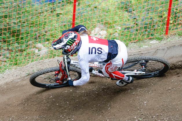 TRENTO, ITALY - AUGUST 28: Lisa Baumann from Switzerland testing the track one last time before the Uci Mountainbike World Championship, WM, Weltmeisterschaft - Women and Men Elite Downhill qualifications at Val di Sole on August 28, 2026 in Trento, Italy. Trento Val di Sole Trento Italy Copyright: xJustPictures.ch FrancescoxMinghettix jp-en-EuSpIm-JP6_FRM_UCIWC_WMNDH_28_Aug_000145