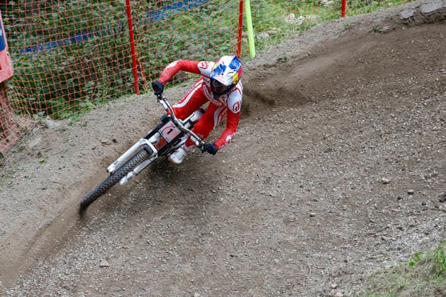 TRENTO, ITALY - AUGUST 28: Valentina Höll from Austria testing the track one last time before the Uci Mountainbike World Championship, WM, Weltmeisterschaft - Women and Men Elite Downhill qualifications at Val di Sole on August 28, 2026 in Trento, Italy. Trento Val di Sole Trento Italy Copyright: xJustPictures.ch FrancescoxMinghettix jp-en-EuSpIm-JP6_FRM_UCIWC_WMNDH_28_Aug_000146